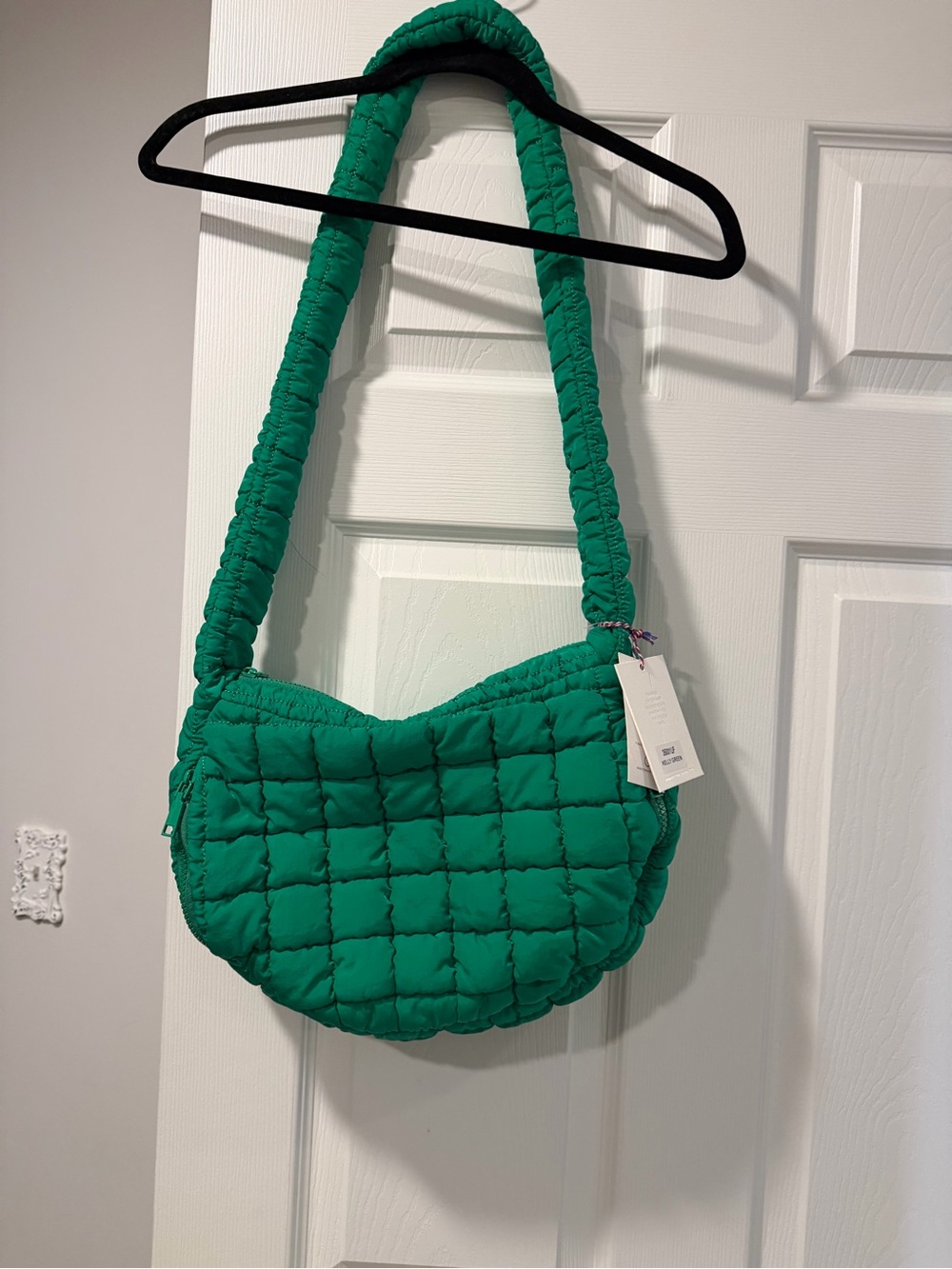 Quilted Shoulder Bag in Emerald Green with Ruched Strap